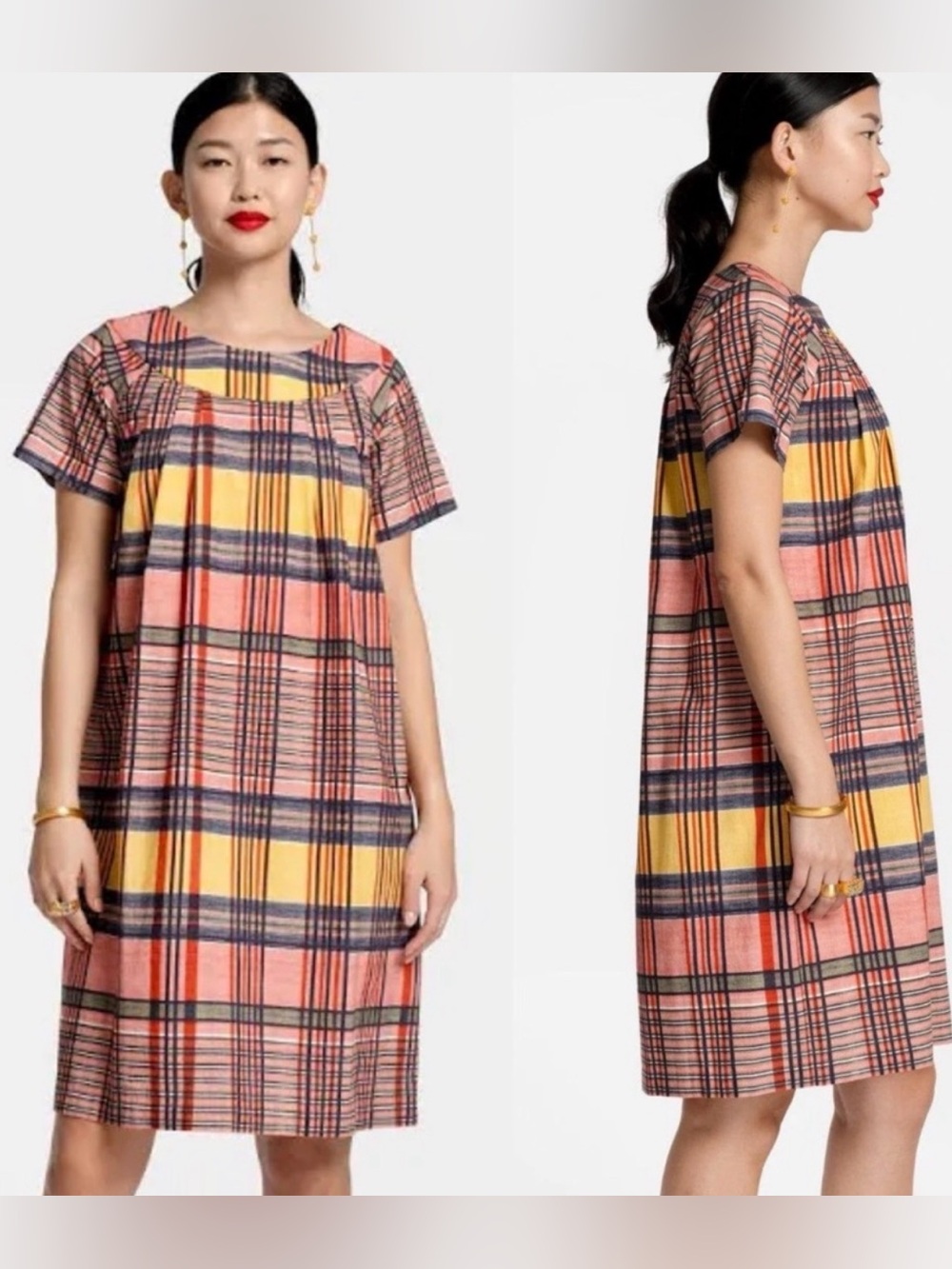 Frances Valentine Easy Dress Madras Red Multi Plaid